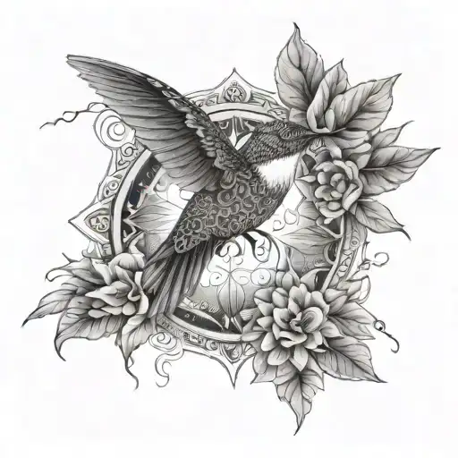An Ornate Mandala Design Incorporating Elements Of Nature And A Hummingbird In The Center