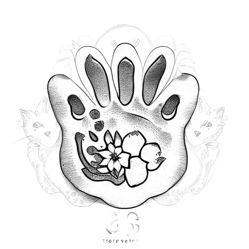 Cat Paw And Flowers