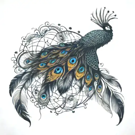 A Dreamy Fog Transforming Into A Swirling Peacock Dreamcatcher