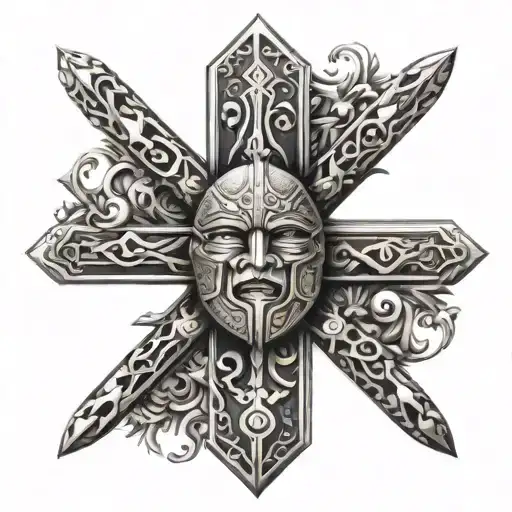 Abstract Design Featuring The Croix Guerrier In Dotwork Style