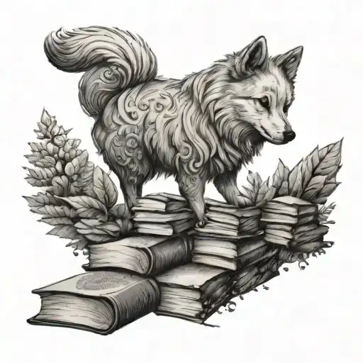 A Japanese Spitz Surrounded By A Forest Of Books