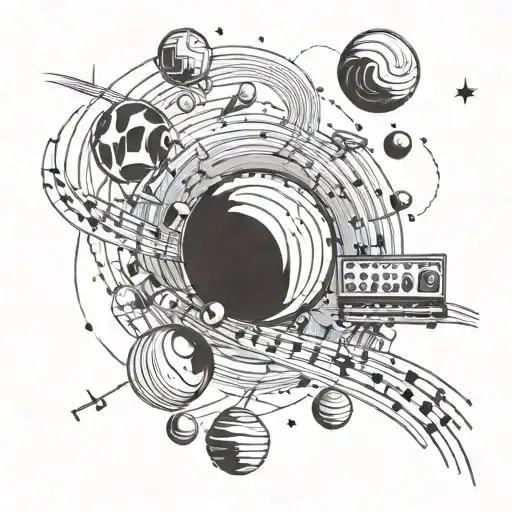 A Music Production Studio With Planets And Stars As Sound Waves