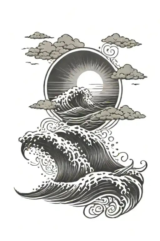 Wave In A Circle And Sun Setting