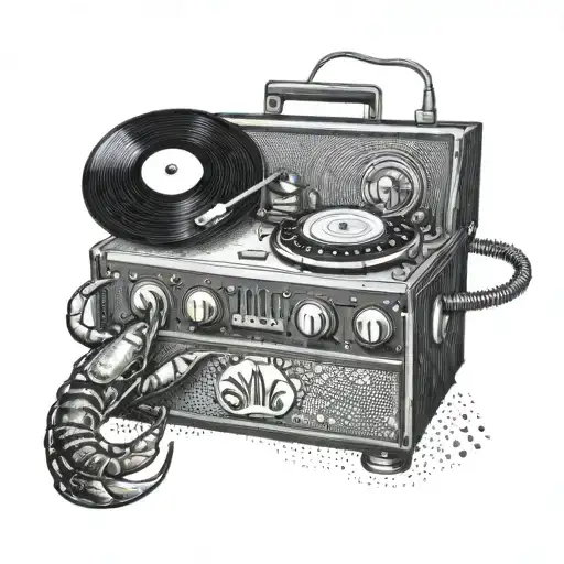 A Retro-style Record Player With A Crab Dj Spinning Rockabilly Tunes On The Beach
