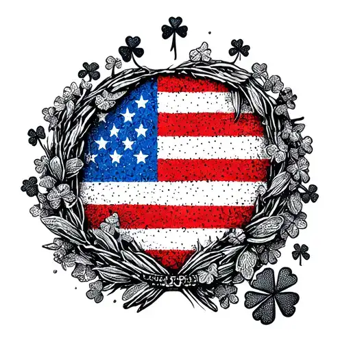 American Flag With Stars And Clovers Incorporated Into A Wreath Crown