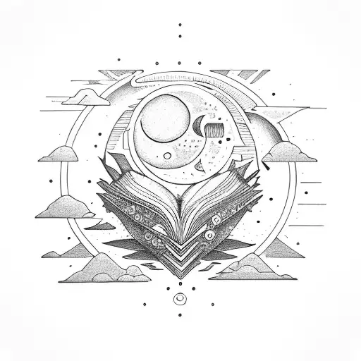 A Simple Open Book With Sun And Moon