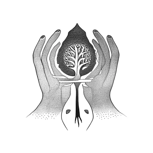 Tree Of Life With Family Hands Of Father Mother And Child