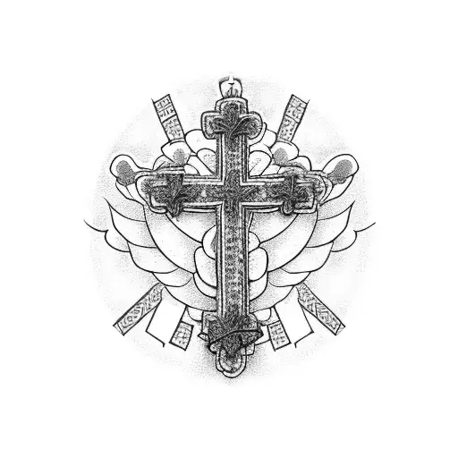 Prayers Hands With Rosary With Doves Flying And A Cross