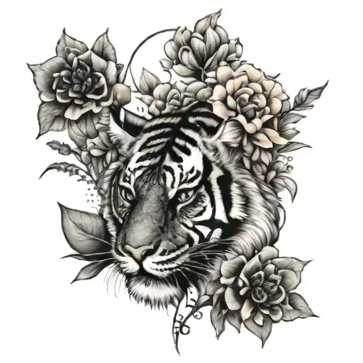 Tiger And Flowers