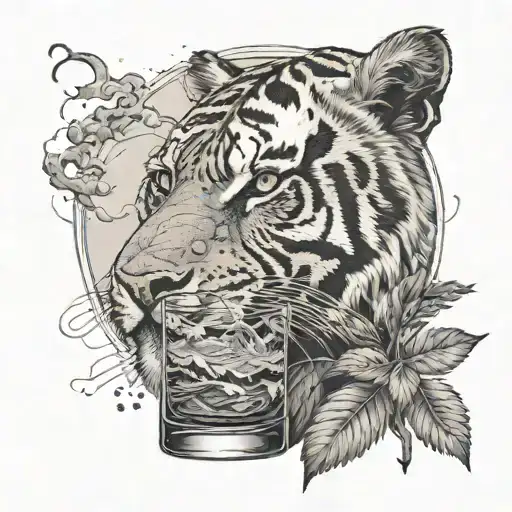 A Spooky Landscape Of Scotland With A Tiger Stalking Through The Mist Holding A Glass Of Whisky