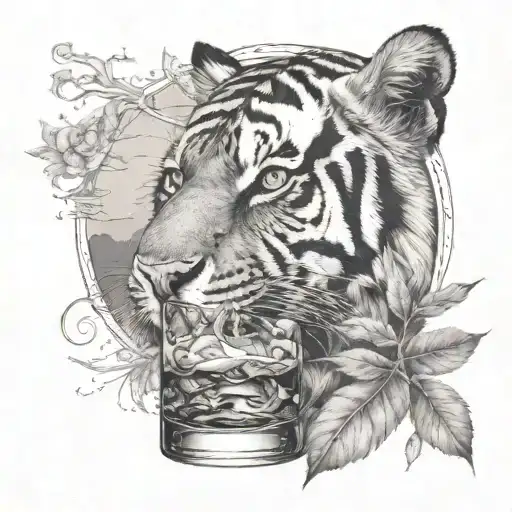 A Spooky Landscape Of Scotland With A Tiger Stalking Through The Mist Holding A Glass Of Whisky