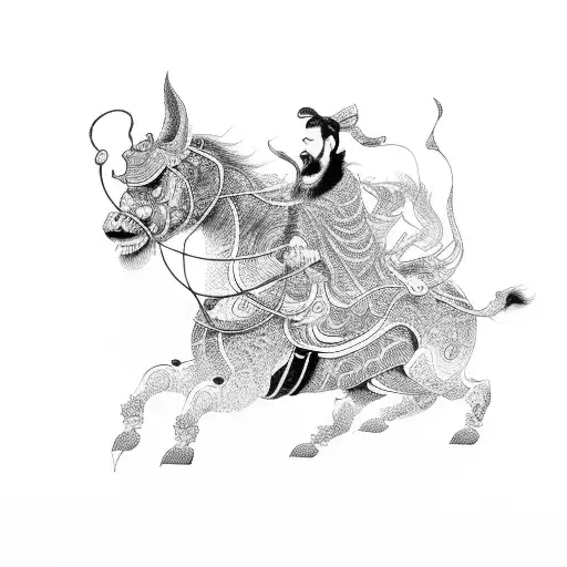 Chinese Man Riding A Bufalo