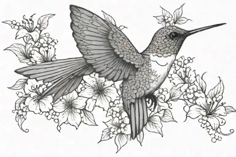 Humming Bird And Flowers