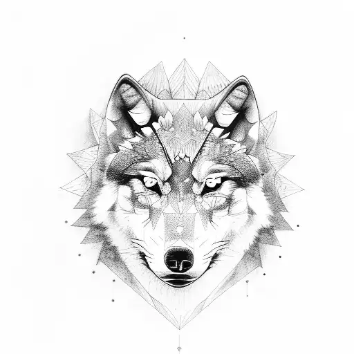 Transparent Wolf Head And Inside His Head Father Holding A Child Hand