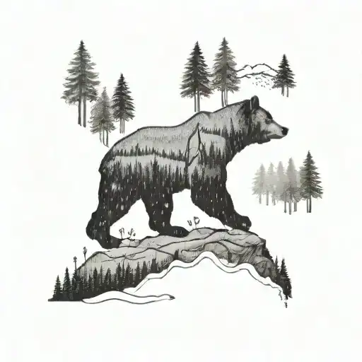 A Detailed Map Of A Hiking Trail Through A Forest With A Bear Silhouette