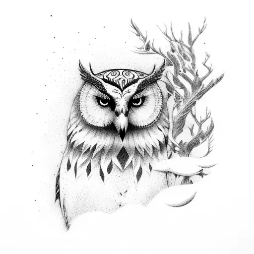 Snow Owl And Forest