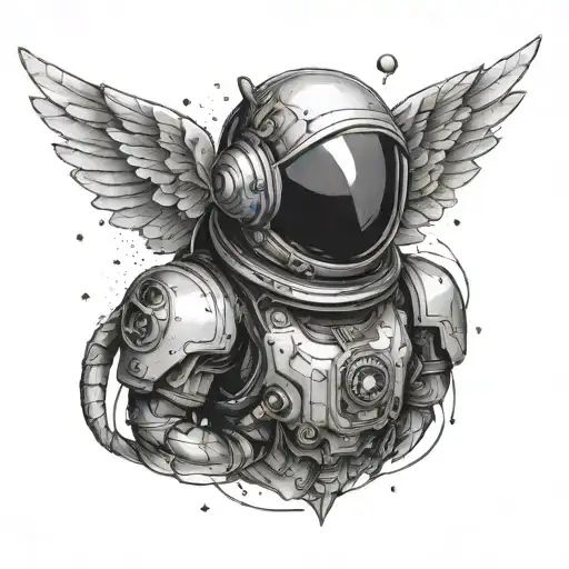 A Futuristic Astronaut With Wings Resembling Seraphim And Arkangels