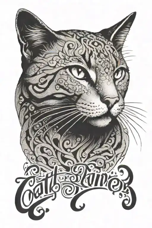 Cat Sitting Alone Lettering Tattoo Design Inspired