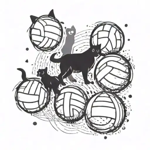 Abstract Representation Of A Volleyball Game With Cat Silhouettes