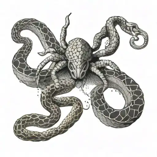 A Spider And Snake Depicted In A Japanese Ukiyo-e Style