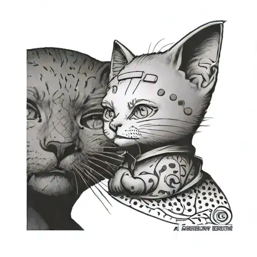 A Portrait Tattoo Of Stewie Griffin From Family Guy With A Ginger Cat On His Shoulder