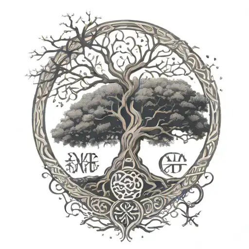 A Mystical Tree Of Life Intertwined With Viking Runes And Symbols