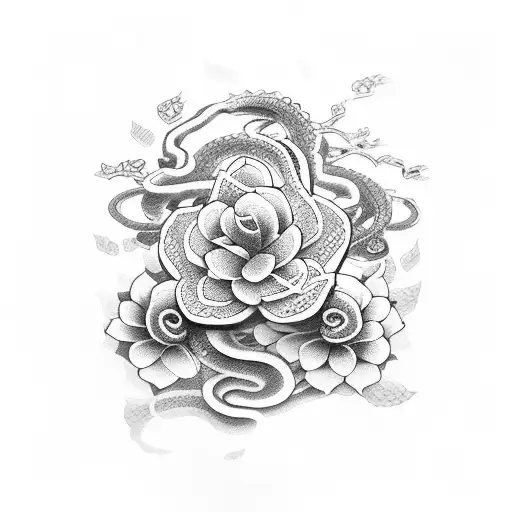 Japanesse Flower And Snake