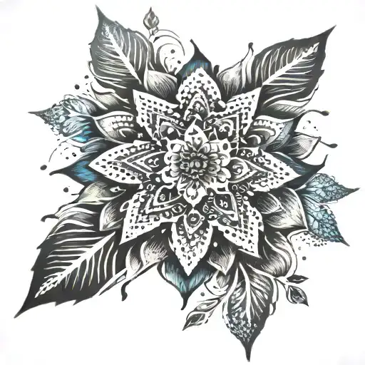 Black Floral Mandala With Blue Highlights That Is Slowly Falling Apart