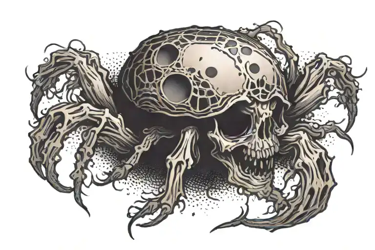 A Spider With A Body Shaped Like A Mushroom With A Skull Face And Fangs
