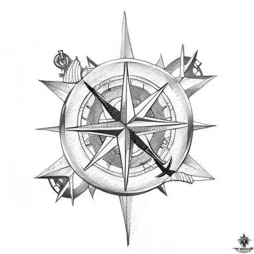 Triceps Tattoo Compass Rose With Anchor At The Bottom