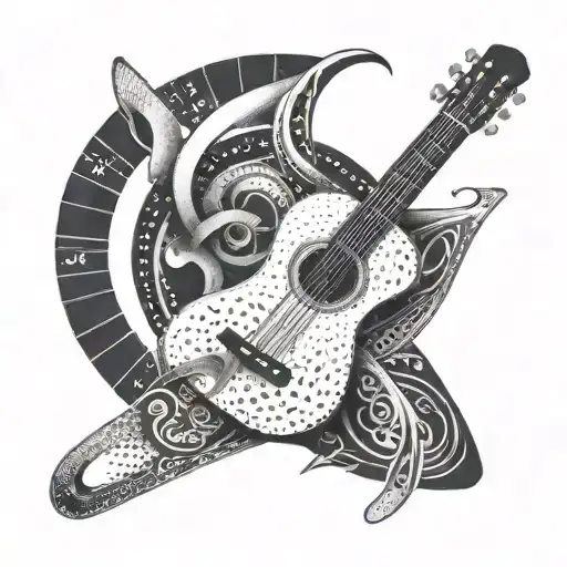 An Abstract Composition Of A Guitar Intertwined With A Barbell
