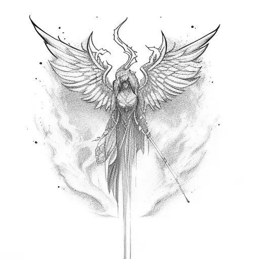 Phoenix With Two Fairys And And Elf