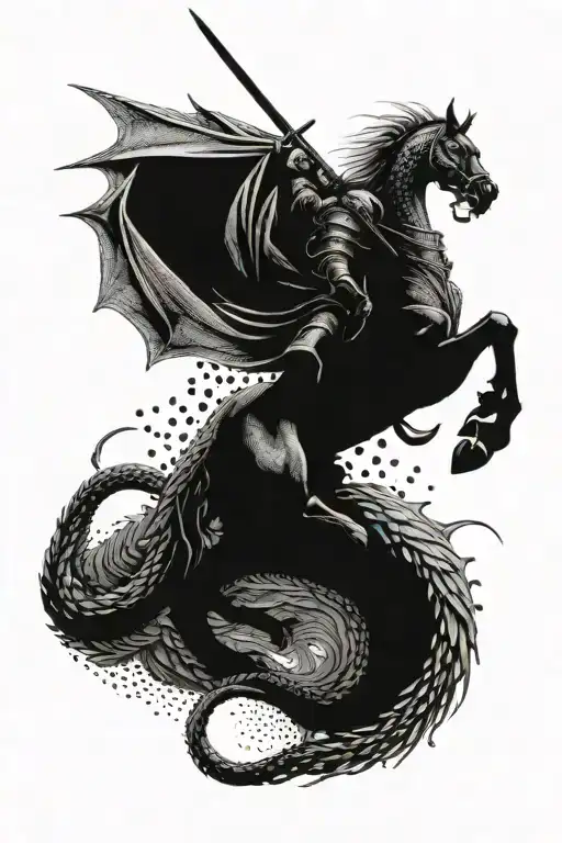 Knight On A Horse Stabbing A Dragon