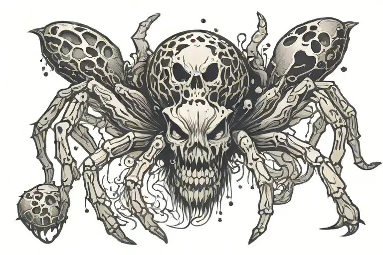 A Spider With A Body Shaped Like A Mushroom With A Skull Face And Fangs