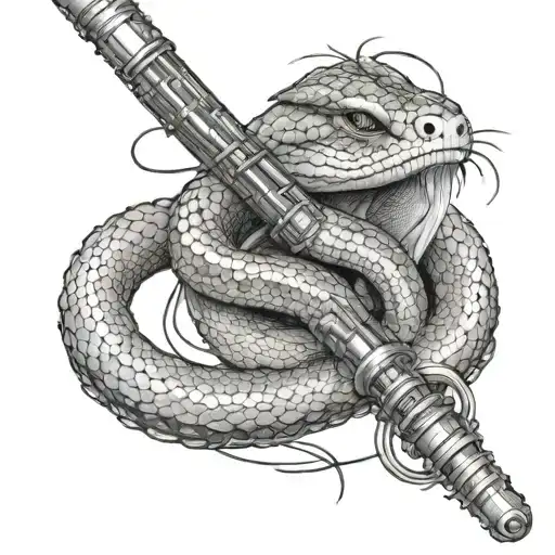 Create A Dotwork Tattoo Of A Lightsaber And A Snake Representing Slytherin Intertwined