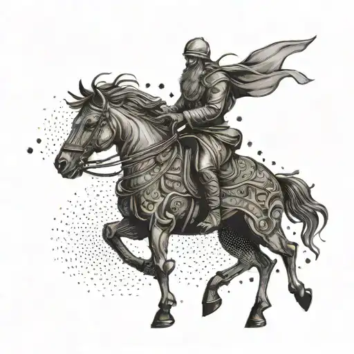 A Minimalist Design Of Kurbads Riding His Magical Horse