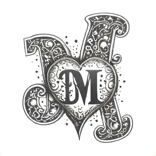 A Tattoo Of The Initials D And M Old School Style Include A Love Heart
