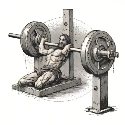 A Gym Scene With Weights Shaped Like Crosses And Jesus Christ Spotting Someone Lifting