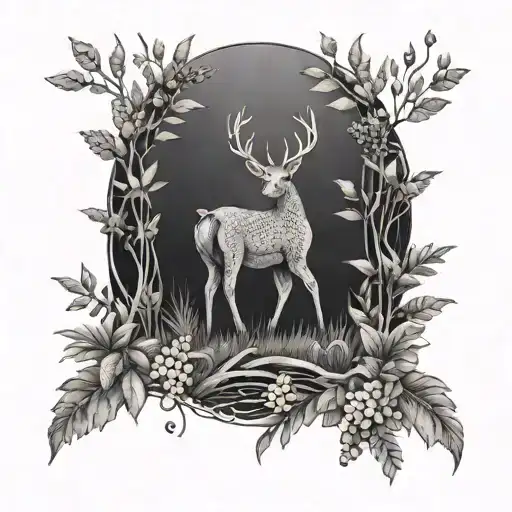 Deer With Plants