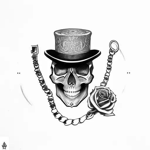 Skull In Top Hat And Pocket Watch
