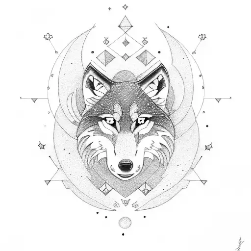 Wolf And Constellation Orion's Belt