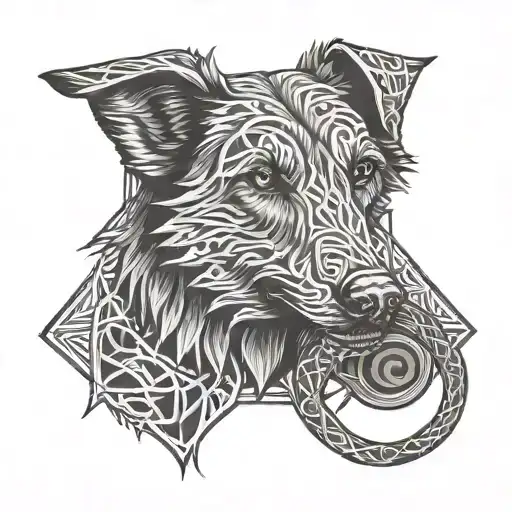 A Wolfhound Dog With Celtic Knot Collar And Guitar In The Background