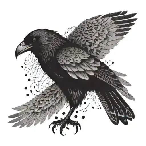 A Large Crow With Intricate Geometric Patterns Covering Its Wings