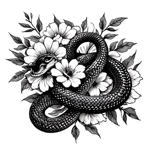 Black Cruz With Snake With Flowers
