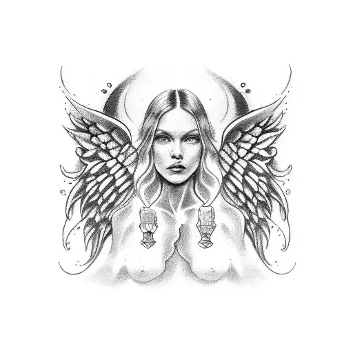 Small Upper Back Tattoo For Men With An Angel And The Years 2008 1068 1967 Next To It And Under It