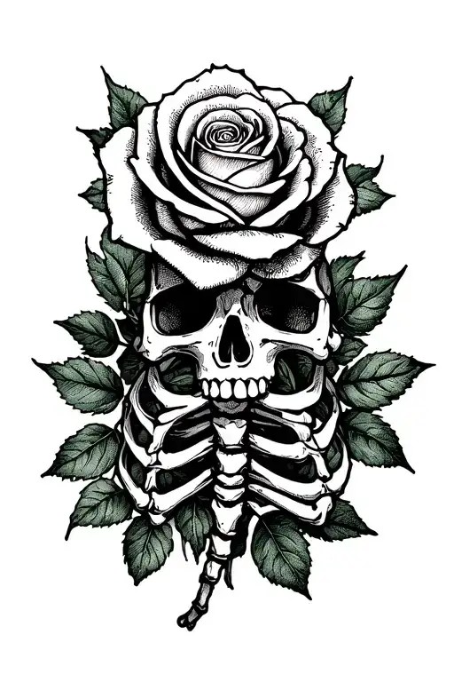 Skeleton Middle Index Thumb Finger Separate By A Line With Rose Made By Money On Back Hand