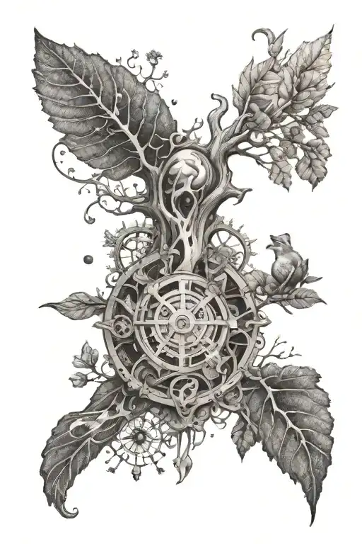 An Intricate Mechanical Design Incorporating Elements Of Nature Like Trees And Animals