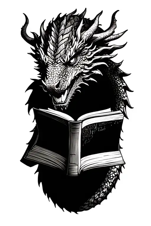 Dragon Head Profile Holding A Book