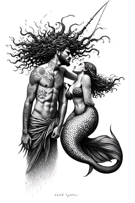Fisherman And Mermaid With Hair