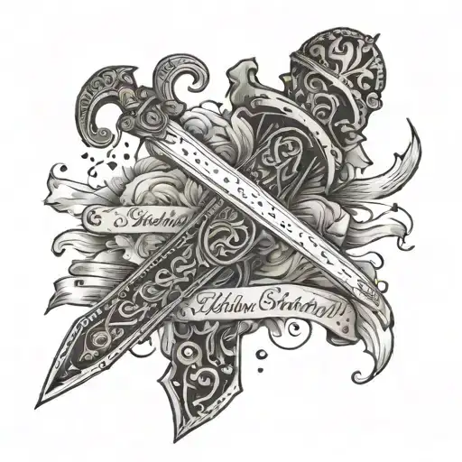A Detailed Sword With A Quote About Chivalry Wrapped Around The Blade